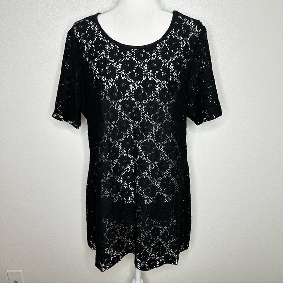 Star Vixen Womens Black Stretch Crochet Short Sleeve Top Plus Size 18W EUC - Picture 1 of 9